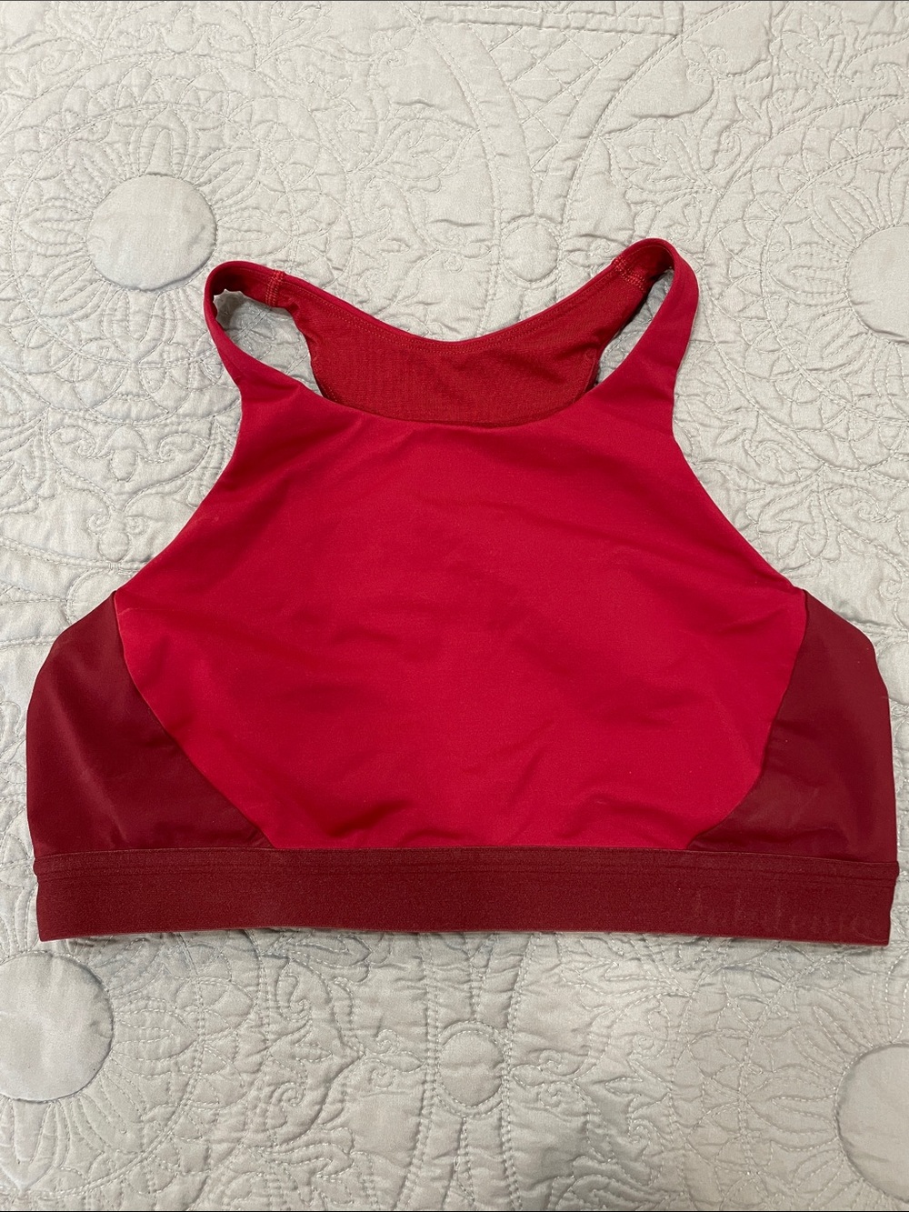 lululemon athletica High-Neck Red Sports Bra with Deep Red Panels 10